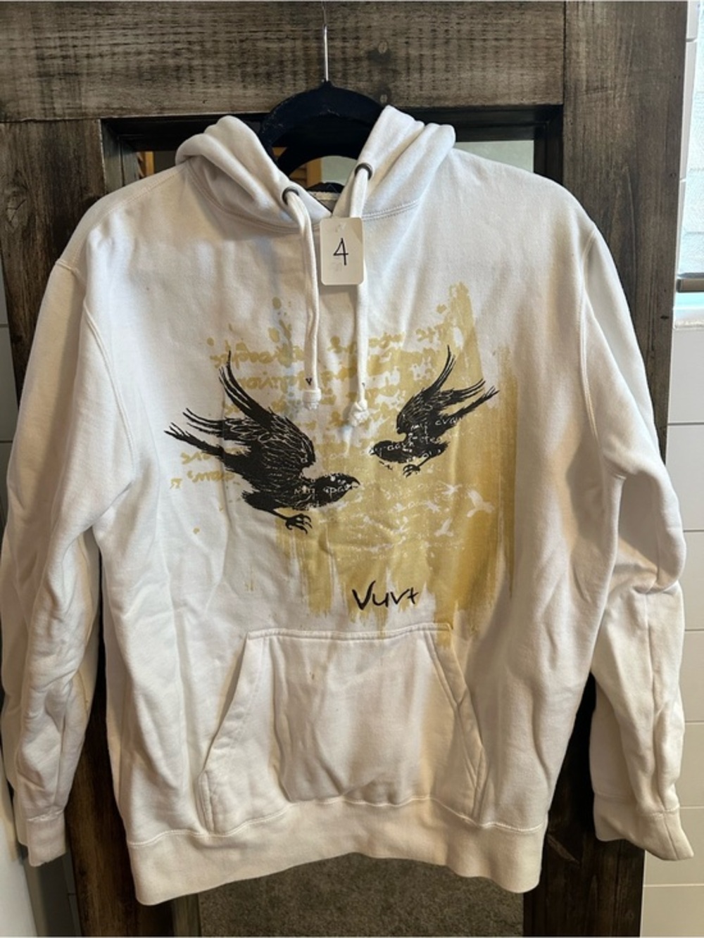 Vurt Raven Graphic Hoodie White Pullover Sweatshirt Y2K Skater Streetwear Small